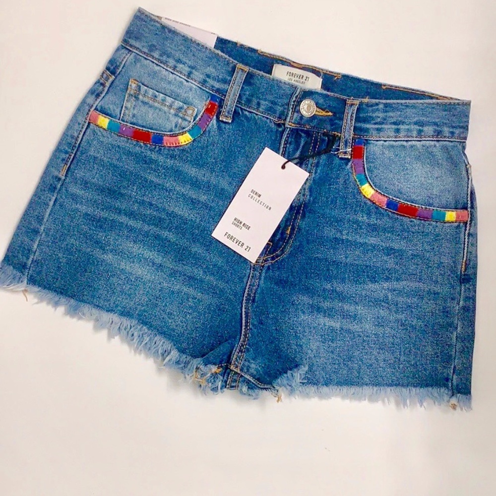 NWT FOREVER 21 High Rise Multicolor Denim Shorts